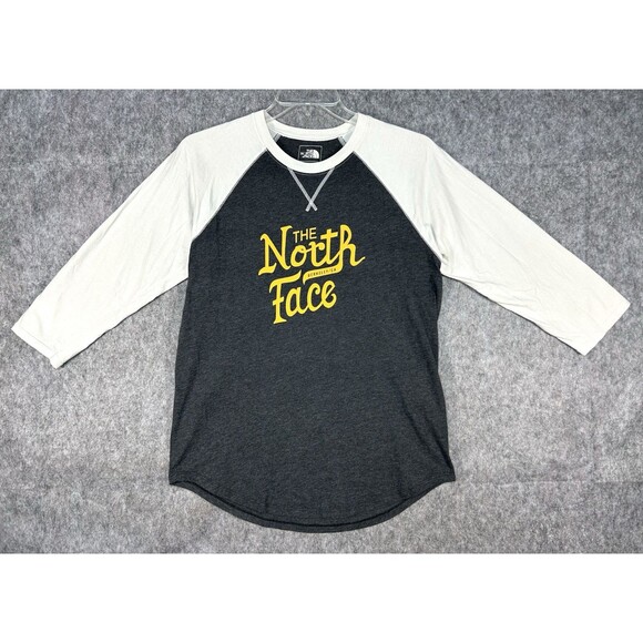 The North Face T Shirt Men's Sz M Gray 3/4 Sleeve Raglan Classic Baseball Tee - Picture 1 of 7